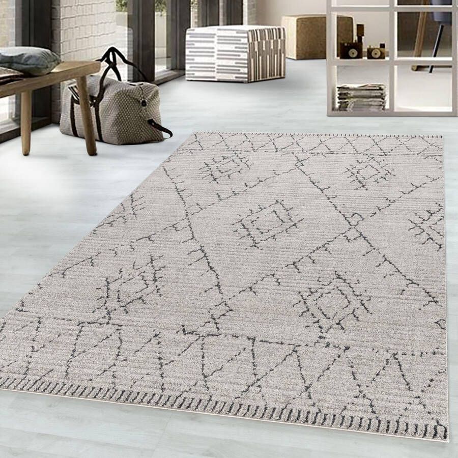 Flycarpets Trosa Boho Beige Vloerkleed Geruit Laagpolig 140x200 cm