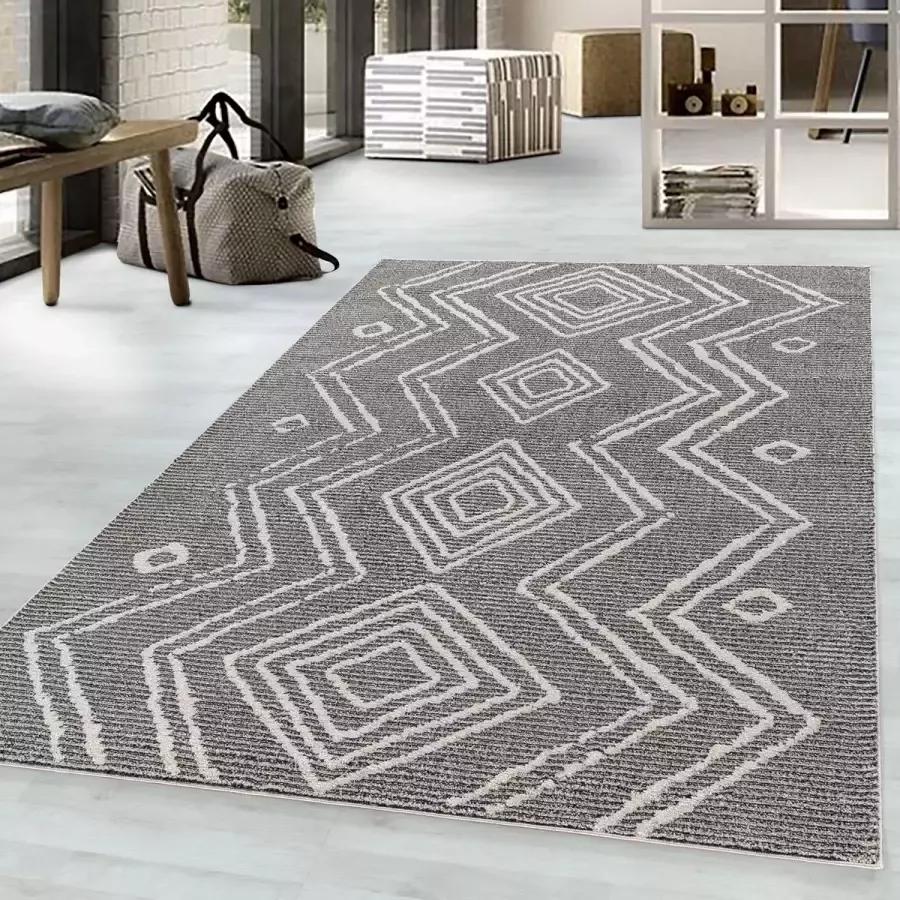 Flycarpets Trosa Beige Zwart Vloerkleed Boho Geruit Laagpolig 240x340 cm - Foto 2