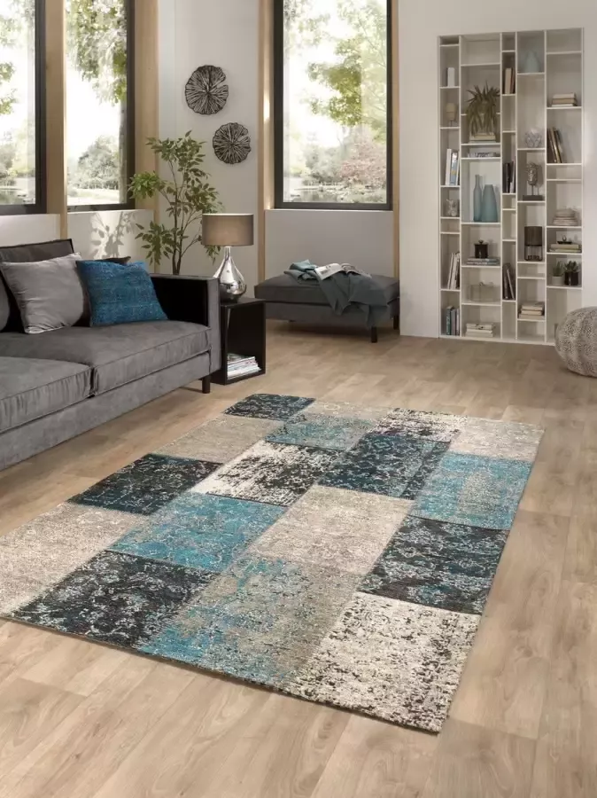 Flycarpets Van Gogh Vintage Patchwork Vloerkleed 80x150cm Blauw