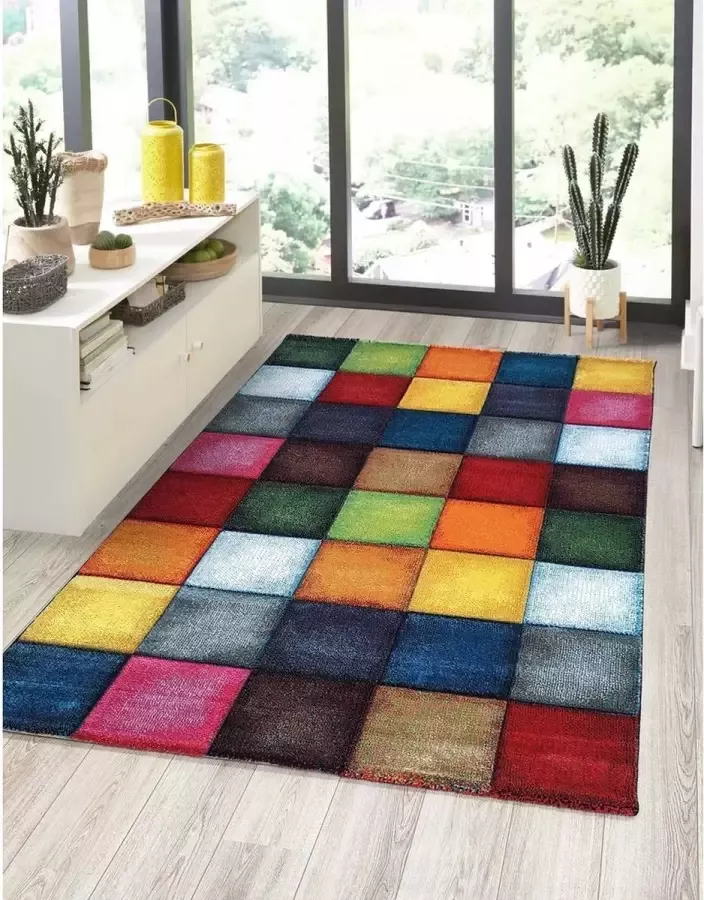 Flycarpets Vernazza Vloerkleed Kleurrijk Geblokt motief Laagpolig Vloerkleed Woonkamer 160x230 cm