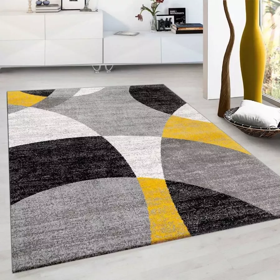 FlyCarpets Verona Modern Geel Grijs Zwart Vloerkleed