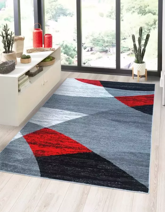 Flycarpets Verona Modern Vloerkleed Rood Grijs Zwart Laagpolig Woonkamer 200x290 cm