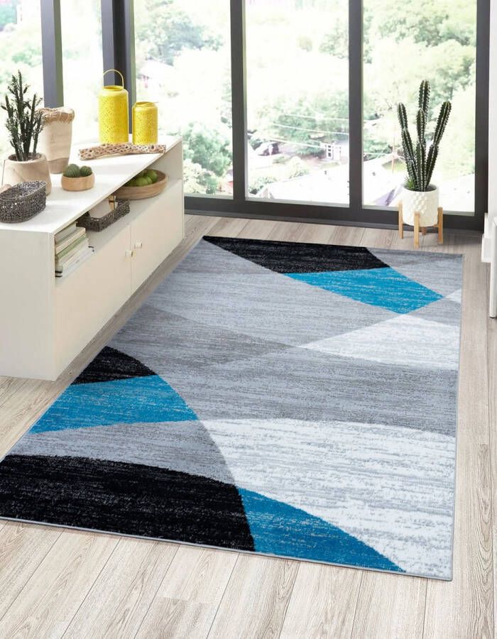 flycarpets Verona Modern Vloerkleed Blauw Grijs Laagpolig Woonkamer 160x230 cm