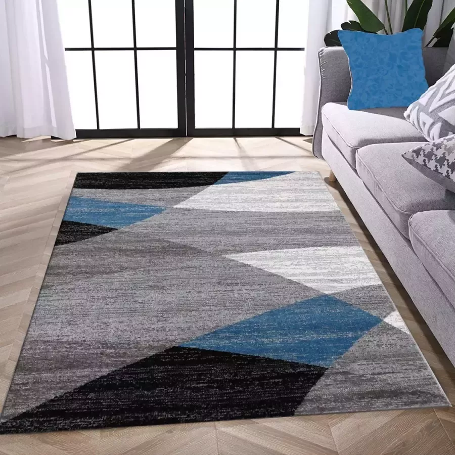 Flycarpets Verona Modern Vloerkleed Blauw Grijs Zwart Laagpolig Woonkamer 240x340 cm - Foto 1