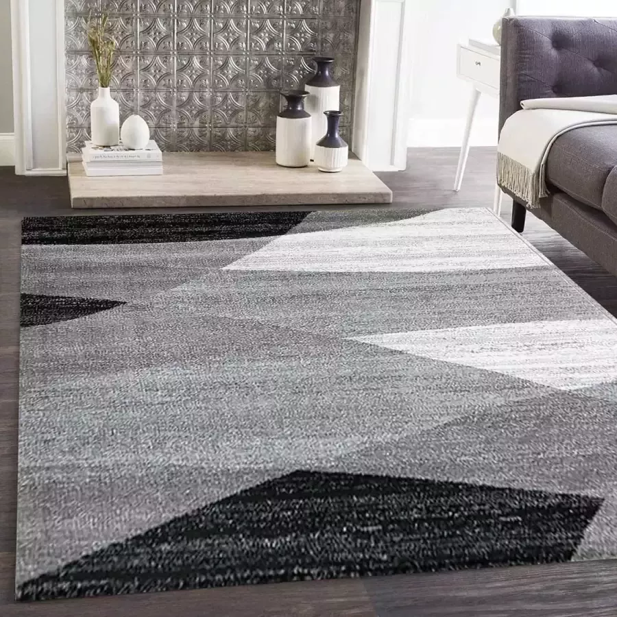 flycarpets Verona Modern Vloerkleed Grijs Zwart Laagpolig Woonkamer 200x280 cm