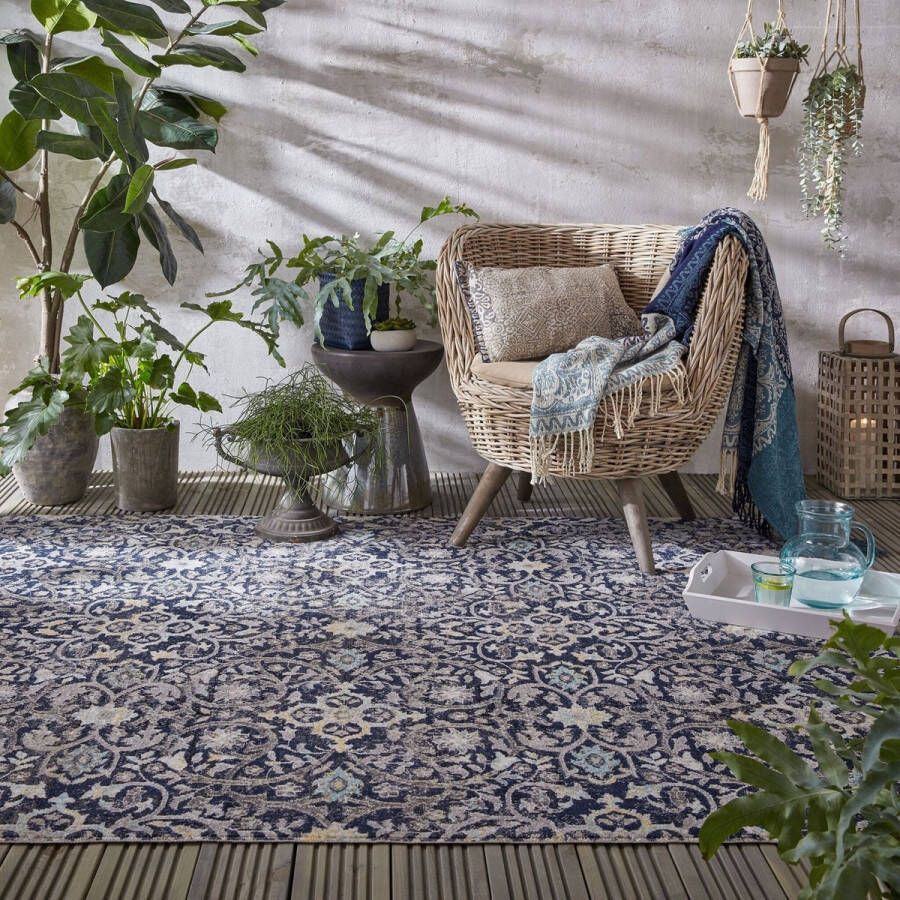 Flycarpets Vintage Vloerkleed Daphne Laagpolig Binnen & Buitenkleed Blauw Multi 120x170 cm