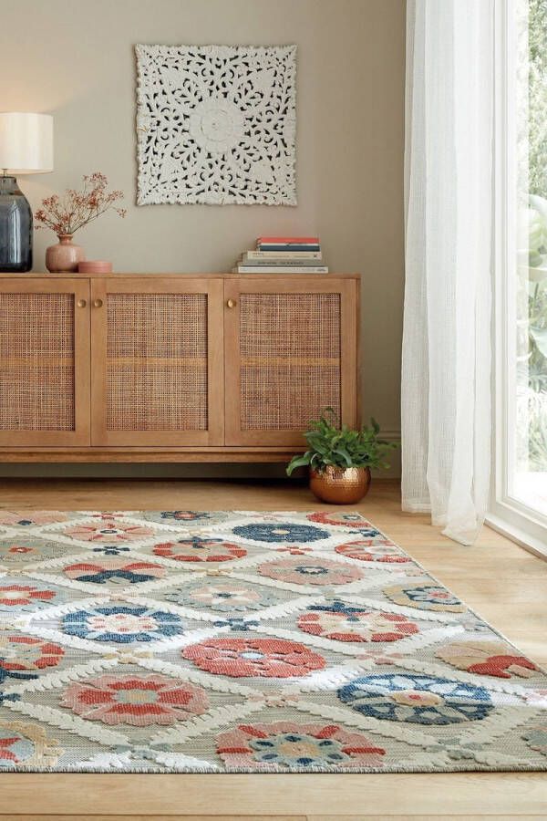 Flycarpets Vintage Vloerkleed Flora Laagpolig Binnen & Buitenkleed Grijs 200x290 cm