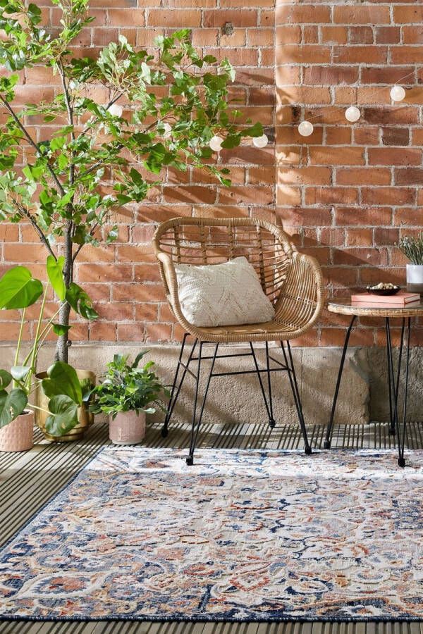 Flycarpets Vintage Vloerkleed Mabel Laagpolig Binnen & Buitenkleed Navy 160x230 cm