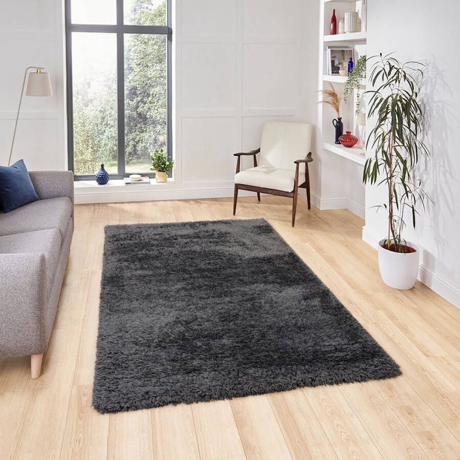 Flycarpets Wenen Hoogpolig Effen Recyled 5Cm Poolhoogte Vloerkleed Antraciet 120x170 cm