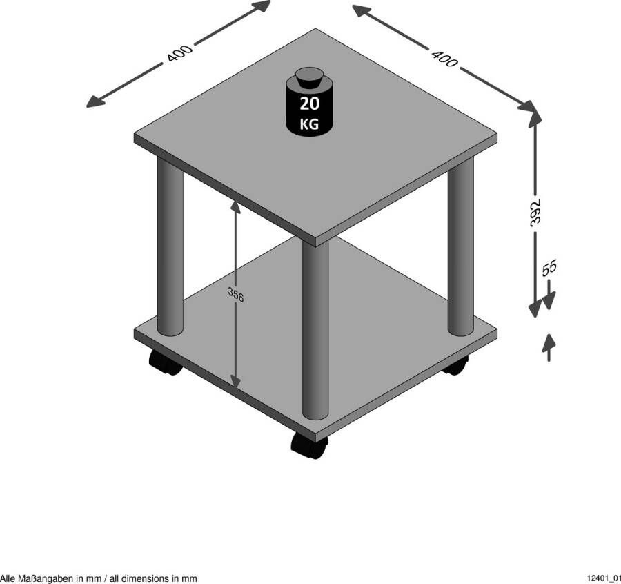 FMD Bijzettafel met zwenkwieltjes wit - Foto 3