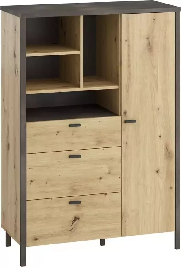 FMD Buffet Haut Industriel 3 Tiroirs 1 Porte H132 cm Loft