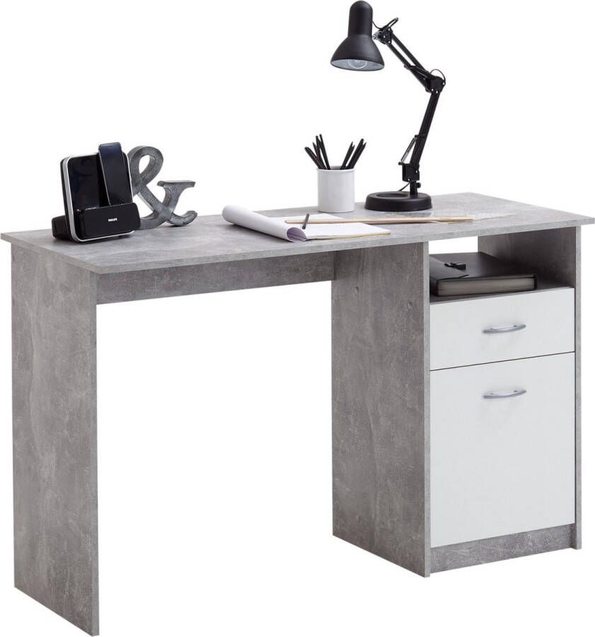 LuxeLivin' FMD Bureau met 1 lade 123x50x76 5 cm betonkleurig en wit - Foto 5