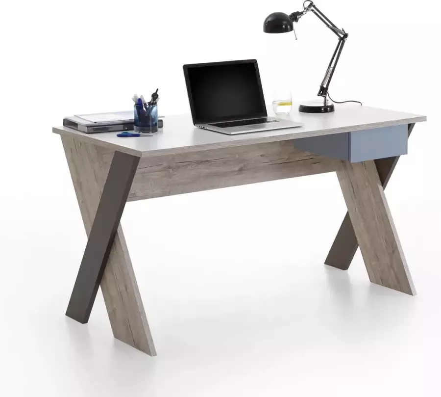 FMD EMOB Bureau Nano 135 cm met X-poten Kantoor outlet Wit; Grijs Spaanplaat Kantoor outlet Op voorraad - Foto 3