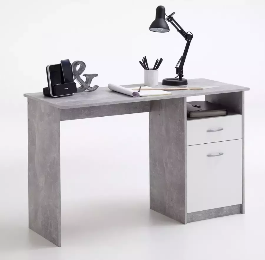 LuxeLivin' FMD Bureau met 1 lade 123x50x76 5 cm betonkleurig en wit - Foto 6