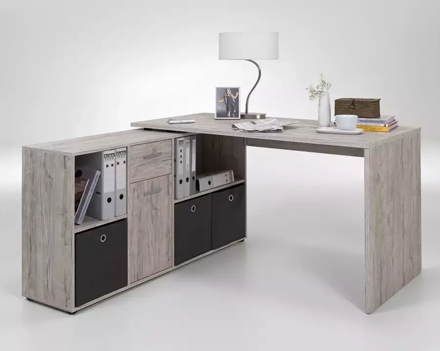 FMD Bureau d'Angle Modulable avec Caisson Tiroir et Étagères de Rangements Lex - Foto 2