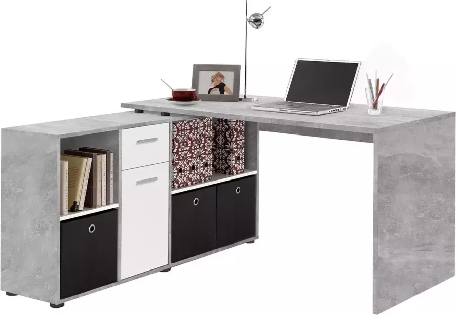 FMD Hoekbureau Lexo Bureau dressoir veel opbergruimte aan beide zijden te monteren 136 205 cm - Foto 14