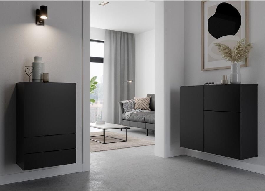 CaliCosy Commode 2 Tiroirs et 1 Porte avec Étagère L49.7cm Dark - Foto 2