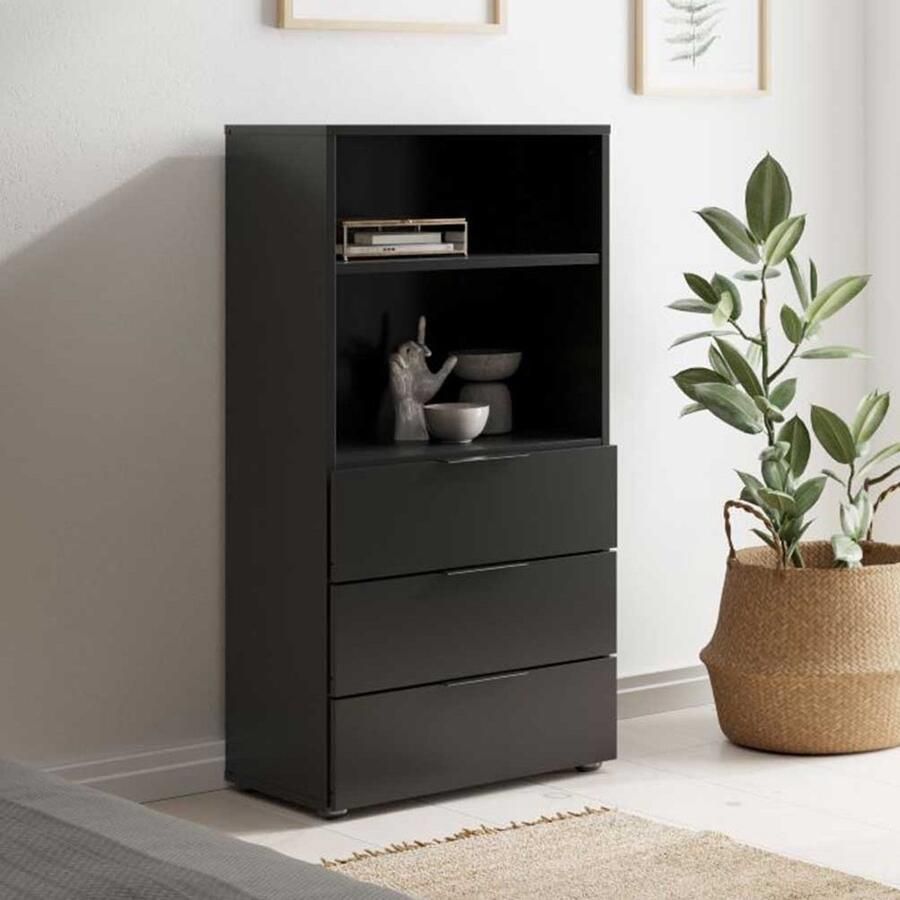 LuxeLivin' Dressoir met 3 lades en open schappen zwart
