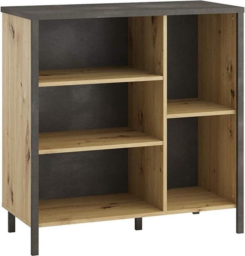 FMD -Dressoir-met-5-open-vakken-artisan-eikenkleurig-en-donkergrijs - Foto 4