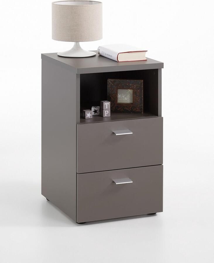 FMD Nachtkastje met 2 lades en open schap lavagrijs - Foto 3