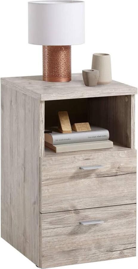 FMD Nachtkastje met 2 lades en open schap zandeikenkleurig - Foto 7