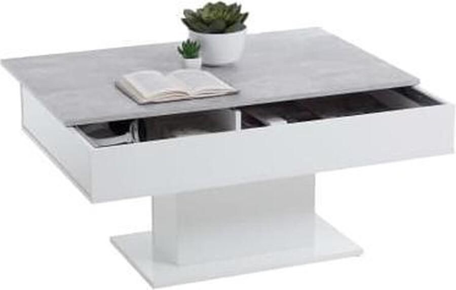 FMD Tweekleurige salontafel met uitschuifbaar blad LA betongrijs en glanzend wit decor L100 x H46 1 x D65 cm Made in G