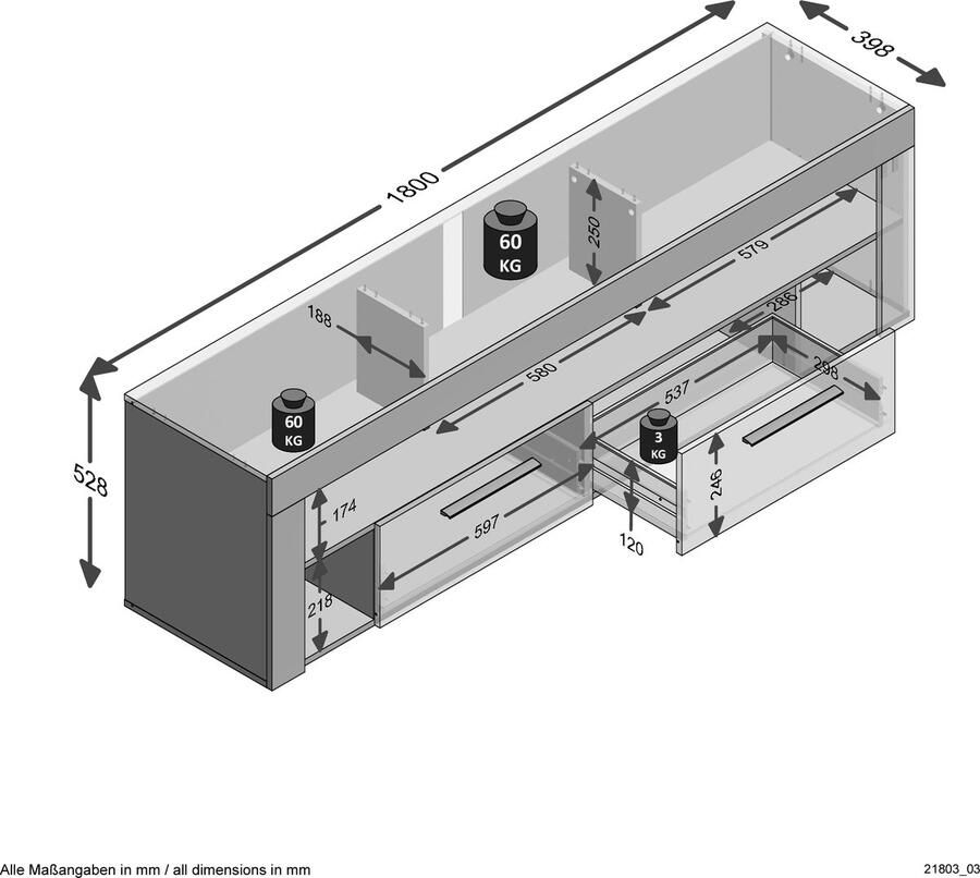 FMD TV Meubel Tv-meubel Vidi 180cm Grijs; Betonlook