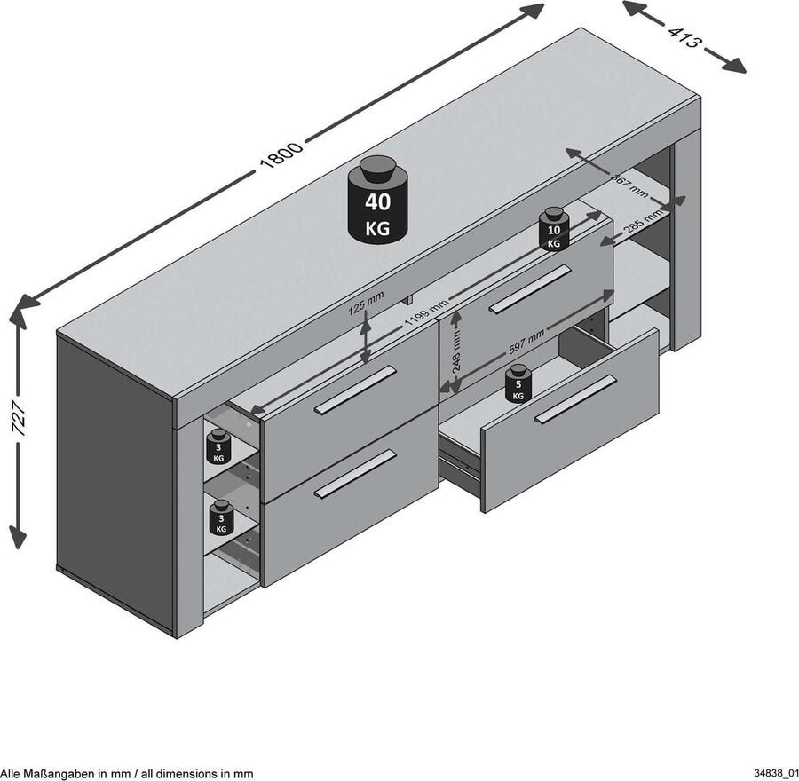 FMD Tv-meubel Vidi 180 cm hoogglans wit