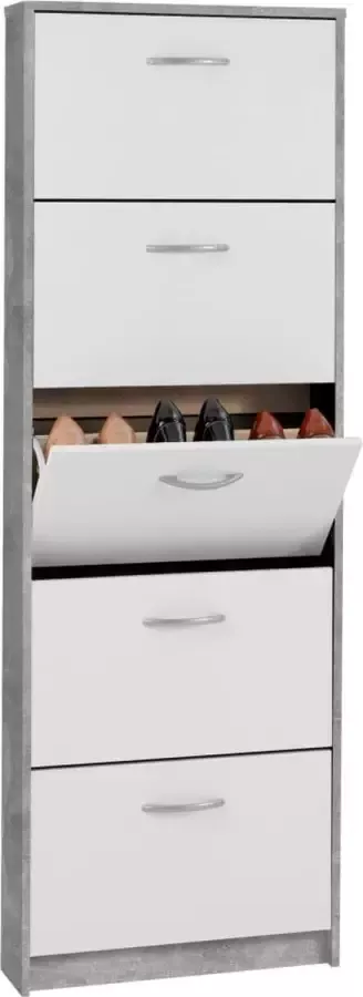 FMD-Möbel Schoenenkast met 5 kantelende vakken wit en betonkleurig VDXL_428791 - Foto 2
