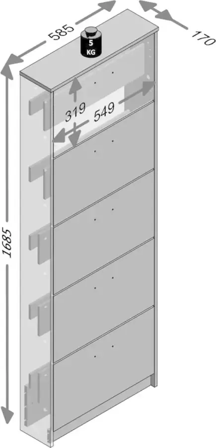 FMD Schoenenkast Step 5 Schoenenkast met 5 schoenenkleppen hoogte 168 5 cm diepte 17 cm - Foto 2