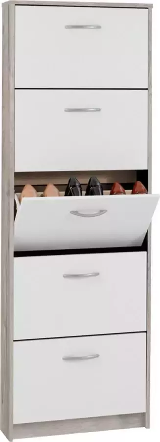 FMD-Möbel Schoenenkast met 5 kantelende vakken wit en eikenkleurig VDXL_428793