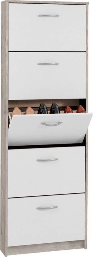 FMD-Möbel Schoenenkast met 5 kantelende vakken wit en eikenkleurig VDXL_428793