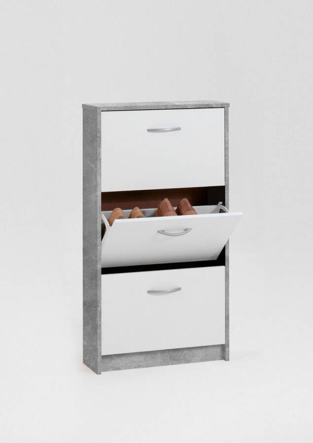 FMD Schoenenkast met 3 kantelende vakken wit en betonkleurig