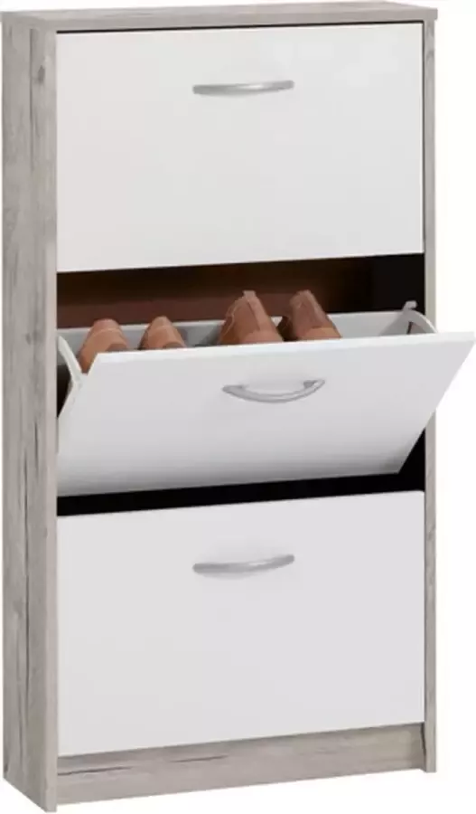 FMD Schoenenkast met 3 kantelende vakken wit en eikenkleurig