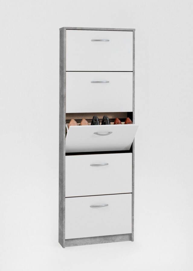 FMD-Möbel Schoenenkast met 5 kantelende vakken wit en betonkleurig VDXL_428791