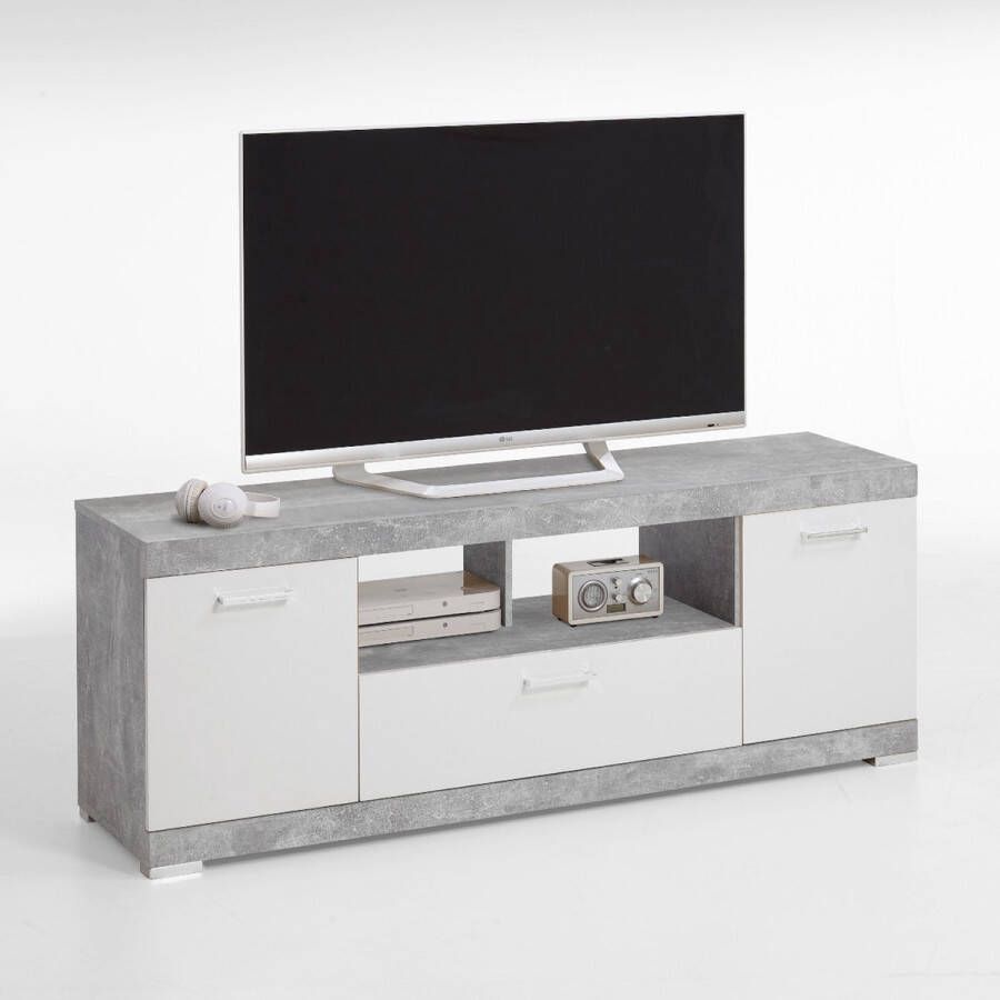 FMD TV Meubel Tv-meubel Cristal 160cm Wit; Grijs; Betonlook