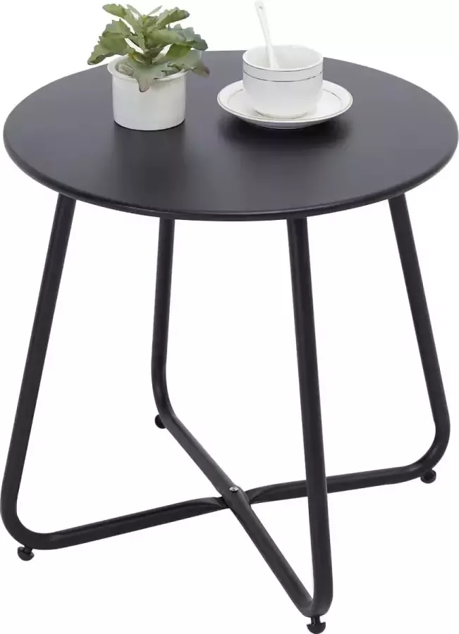 Fokebel Bijzettafel kleine bijzettafel metaal tuinbijzettafel rond salontafel en koffietafel met verstelbare tafelpoten (zwart 45 x 45 cm)
