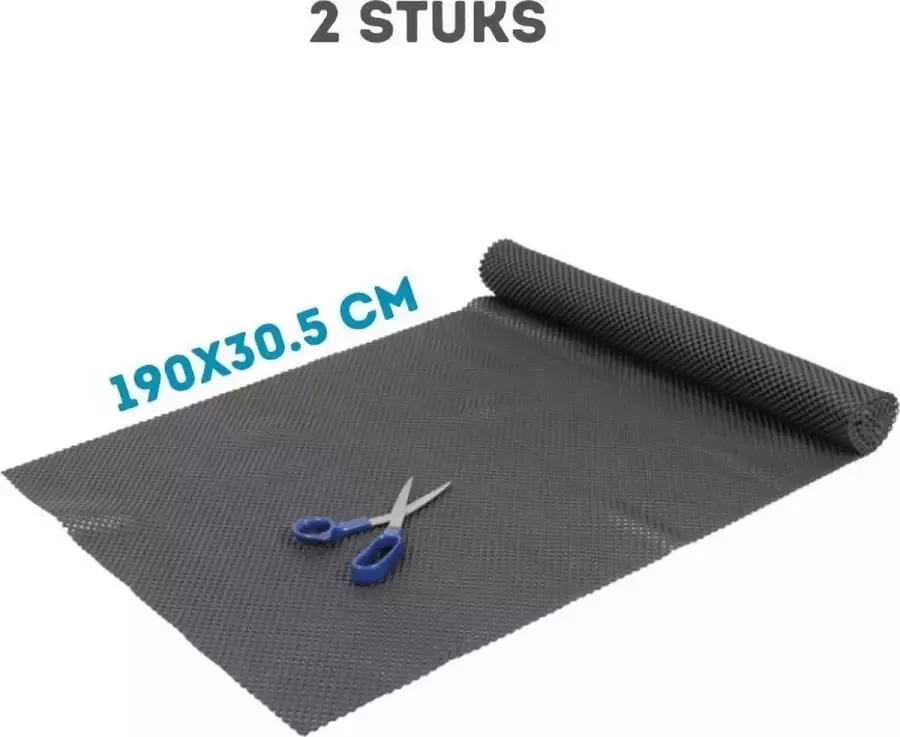 Fop en Bij 2x Antislipmat 190x30cm Zwart Kasten en keukenlades Antislip ondertapijt Badkamer mat Badmat douche