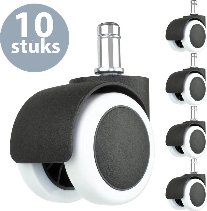 ForDig Bureaustoel wieltjes (10 stuks) Wit 11mm 50mm – Zwenkwielen Bureaustoelwielen – Bureaustoel Wielen Wieltjes voor Stoelen
