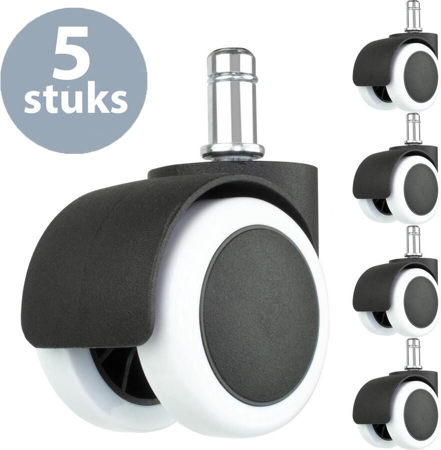 ForDig Bureaustoel wieltjes (5 stuks) Wit 11mm 50mm – Zwenkwielen Bureaustoelwielen – Bureaustoel Wielen Wieltjes voor Stoelen