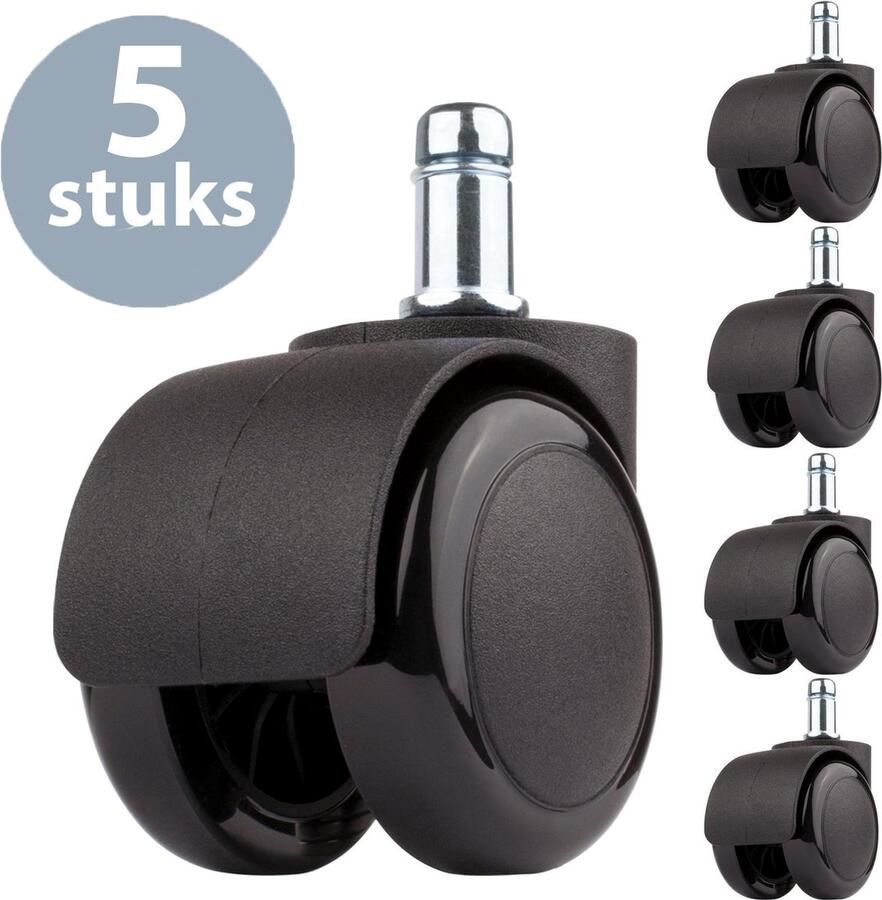 ForDig Bureaustoel wieltjes (5 stuks) Zwart 11mm 50mm – Zwenkwielen Bureaustoelwielen – Bureaustoel Wielen Wieltjes voor Stoelen - Foto 2