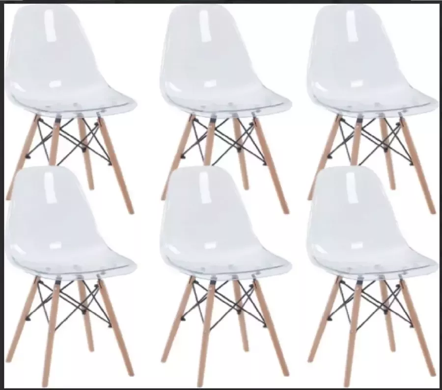 ForeverGoodies Eetkamerstoelen Set 6 Eetkamerstoelen Kuipstoelen Transparant Modern Ontwerp Moderne Eetkamerstoel Eetkamerstoelen Transparant Stoelen Set Complete Stoelen Set Transparant Hout