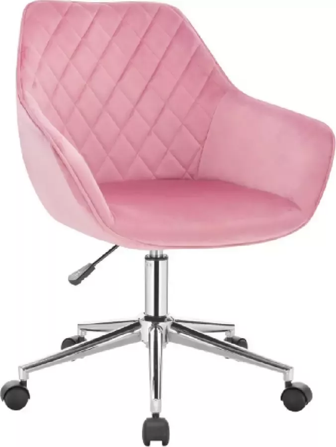 ForeverGoodies Ergonomische Bureaustoel Velvet Met Wieltjes & In Hoogte Verstelbaar Fluweel Stoel Kuipstoel 41x44x91.5 Roze