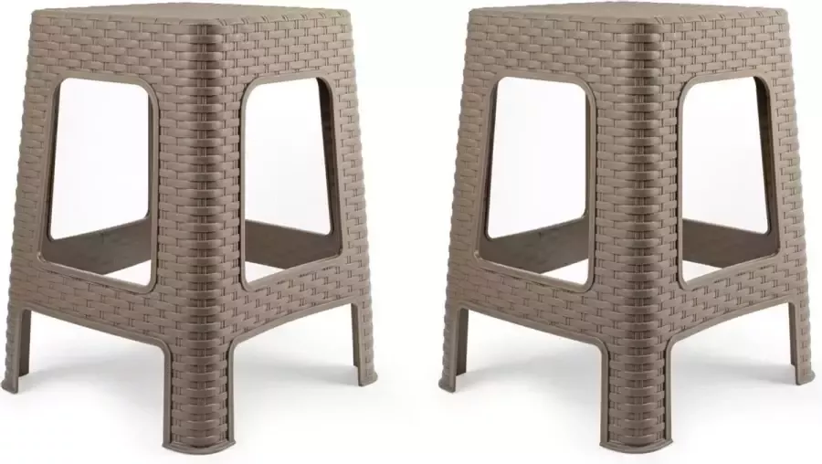 Forte Plastics 2x stuks rotan opstapje krukje in het taupe bruin 27 x 27 x 45 cm Keuken badkamer slaapkamer handige krukjes opstapjes