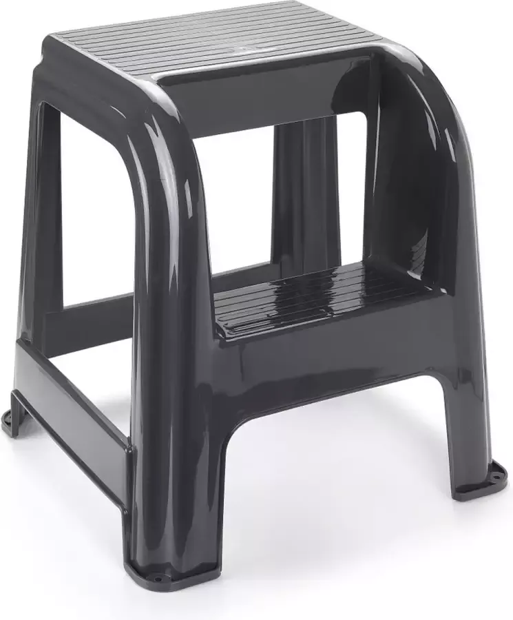 PLASTICFORTE Pakket van 3x stuks donkergrijs keukenkrukje opstapje met 2 treden 45 cm Keuken badkamer krukjes opstapjes