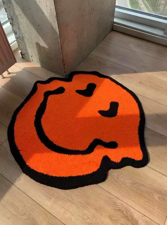For.today Designer smiley tapijt Vloerkleed Handgemaakt Vloerkleed rond Pluizig Pluche Woonkamer Badkamer Oranje