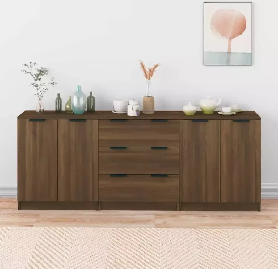 ForYou Prolenta Premium 3 st Dressoirs bewerkt hout bruineikenkleurig - Foto 2