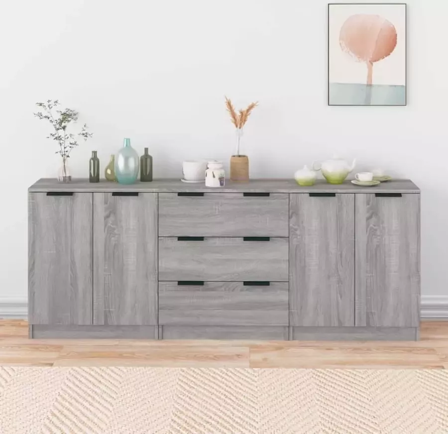 ForYou Prolenta Premium 3 st Dressoirs bewerkt hout grijs sonoma eikenkleurig - Foto 2