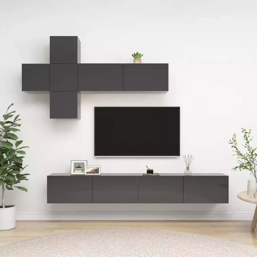 ForYou Prolenta Premium 7-delige Tv-meubelset spaanplaat hoogglans grijs