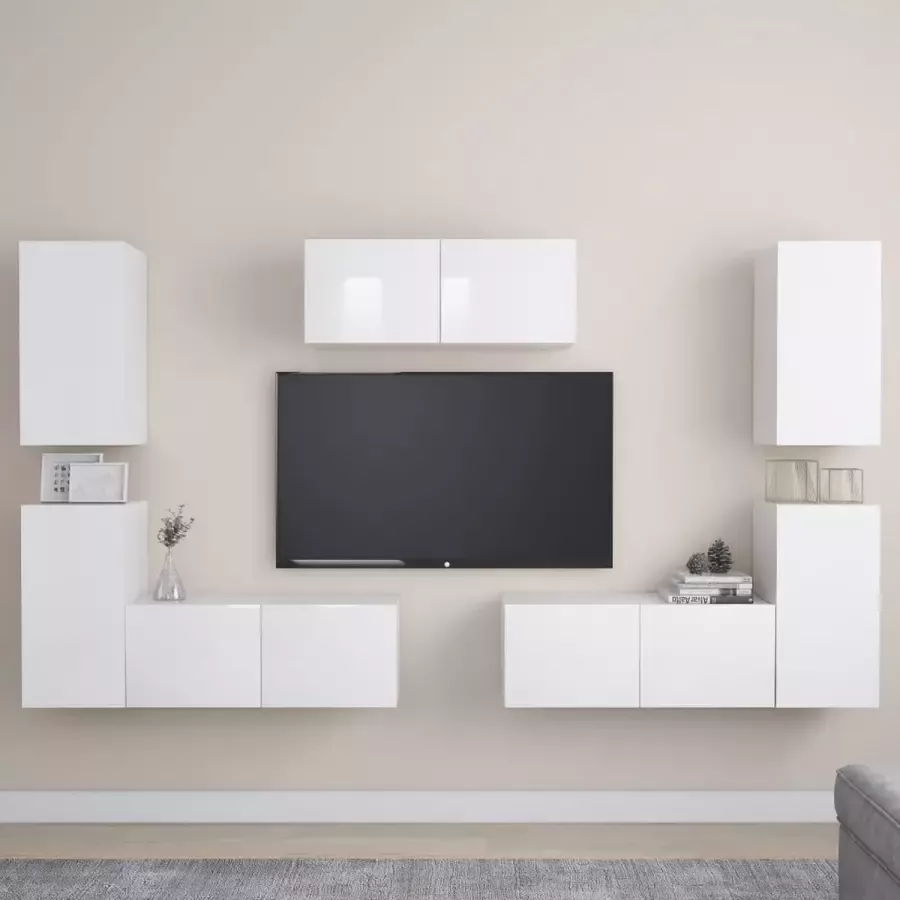 ForYou Prolenta Premium 7-delige Tv-meubelset spaanplaat hoogglans wit